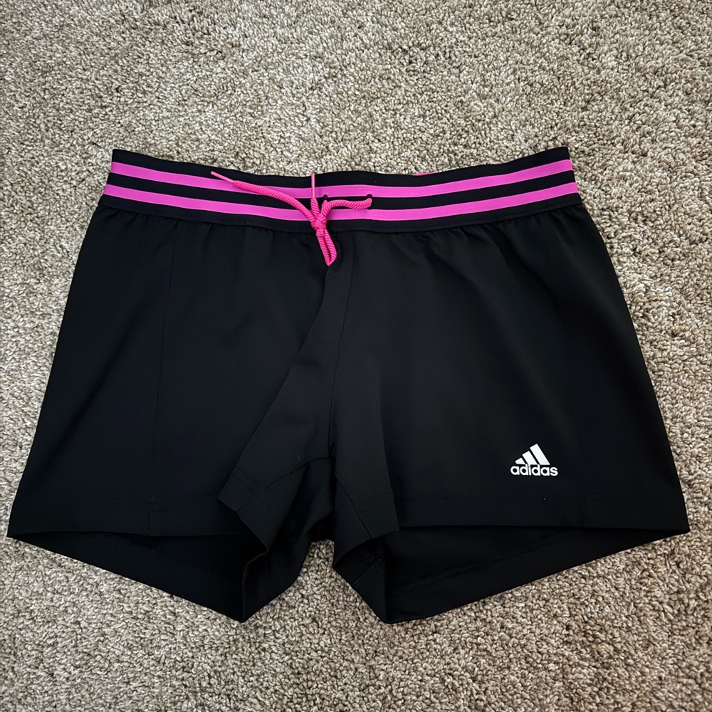 Adidas Women's Climalite Draw String Hot Pink Stripe Athletic Shorts Size S